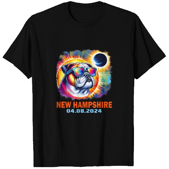 Colorful Bulldog Total Solar Eclipse 2024 New Hampshire T-Shirts