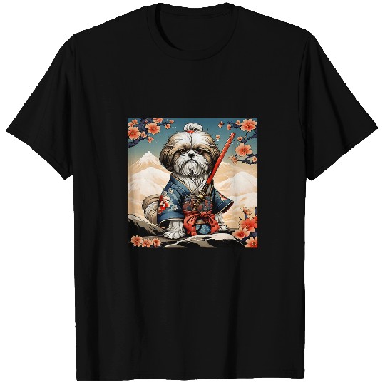 Cute Shih Tzu Dog as Samurai vintages Japanese Art Style 1 T-Shirts