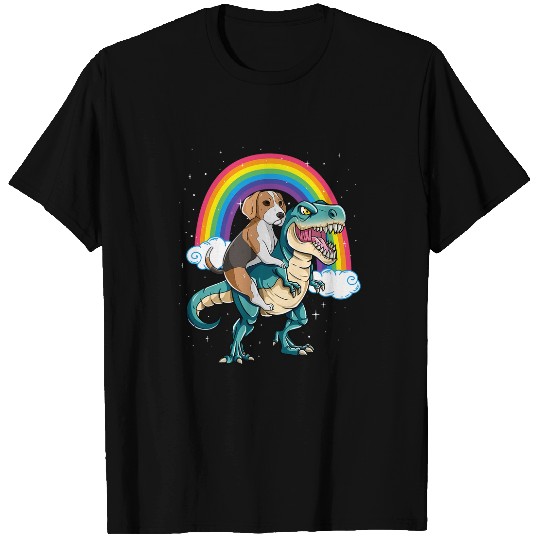 Dinosaur T Rexs Rainbow Cloud Sparkles Beagle T-Shirts