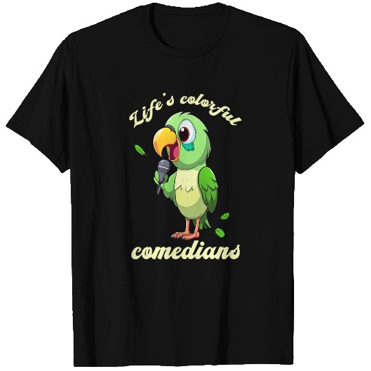 Parrot In Comic Look Microphone T-Shirts