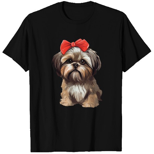 Cute Shih Tzu in a Bow Tie Headband Red Bandana T-Shirts