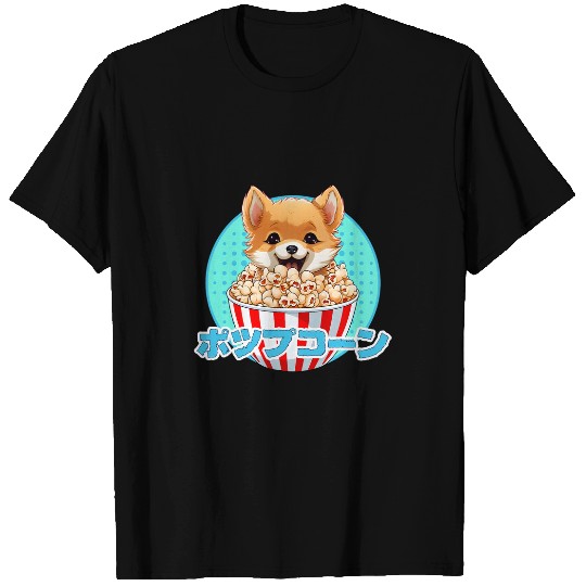 Kawaii Shiba Inu Eating Popcorn japanese Cute T-Shirts