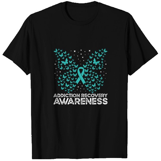 Teal Ribbon Butterfly Addiction Recovery Awareness T-Shirts