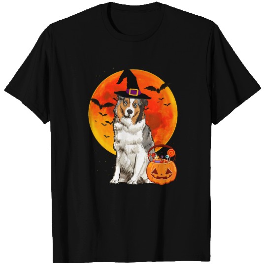 Dog Halloween Australian Shepherd Jack O Lantern Pumpkin T-Shirts