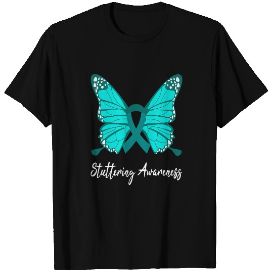 Stuttering Awareness Butterfly Teal Ribbon Support T-Shirts