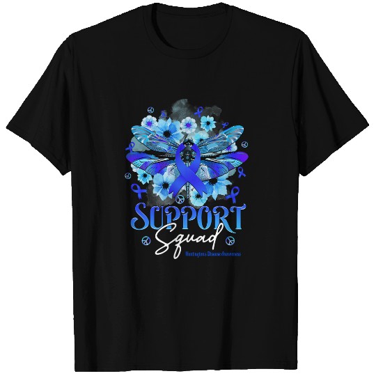 Support Squad Dragonfly Flowers Huntingtons Disease T-Shirts