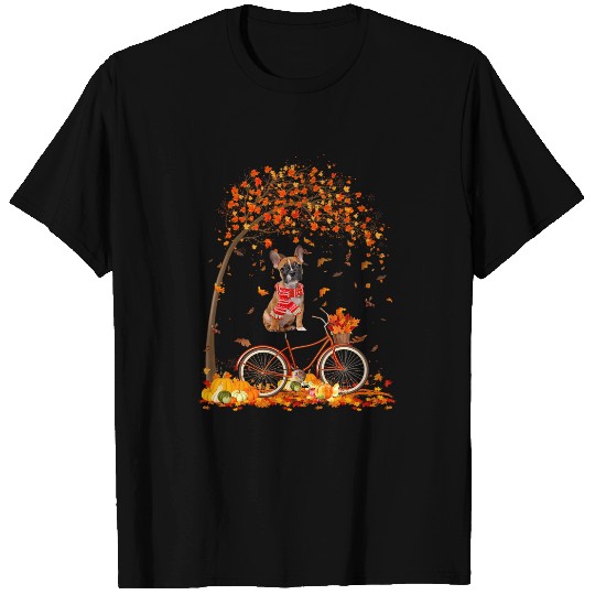 French Bulldog Riding Bicycle Autumn Fall Leaves Dog Lover T-Shirts