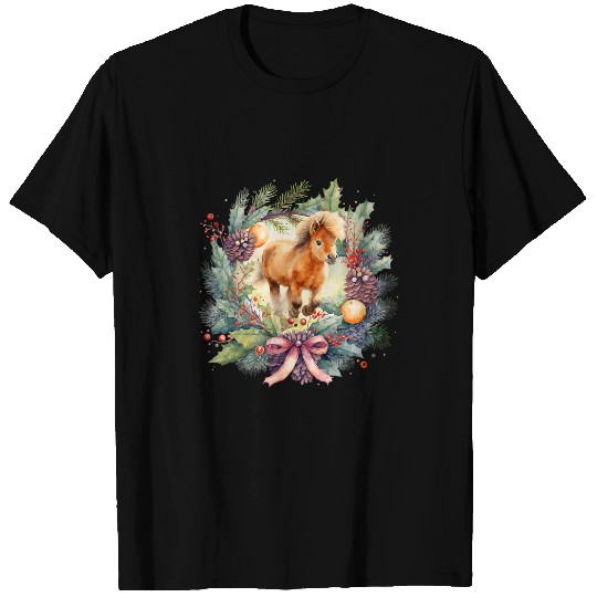 Christmas wreath design with Holly bow Shetland pony T-Shirts