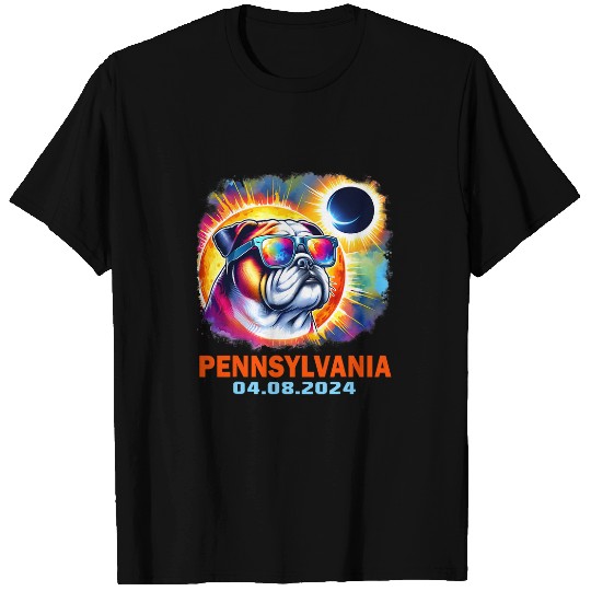 Colorful Bulldog Total Solar Eclipse 2024 Pennsylvania T-Shirts