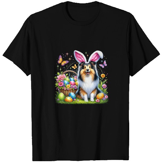 Cute Bunny Shetland Sheepdog Dog Easter Eggs Basket Party 1 T-Shirts