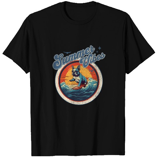 French Bulldog Surfing Summer Vibes Frenchie T-Shirts