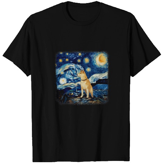 Dog in starry night van gogh Shiba Inu 1 T-Shirts