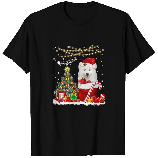 Dog Samoyed Santa Samoyed Christmas Tree Lights Dog Owner Xmas T-Shirts