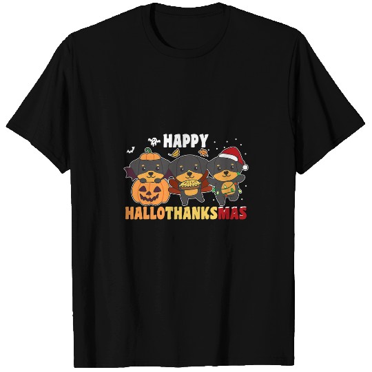 Dog Rottweiler Christmas Halloween Happy Hallothanksmas T-Shirts