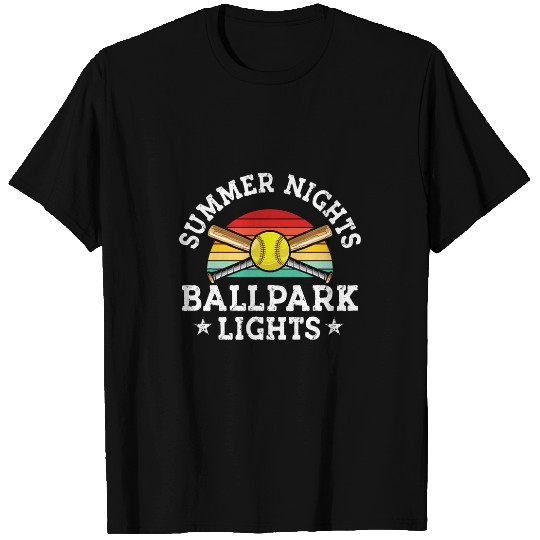 Softball Mom Summer Nights Ballpark Lights Retro Baseball T-Shirts