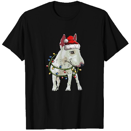 Cute Bull Terrier Santa Christmas Tree Lights Xmas T-Shirts