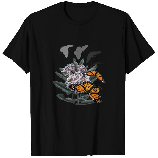 Monarch Butterfly Milkweeds Botanical Art T-Shirts