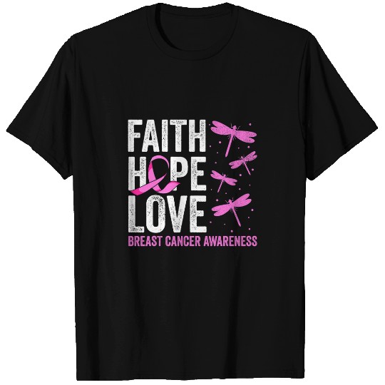 Pink Ribbon Dragonfly Flower Apparel Faith Love Hope Women T-Shirts