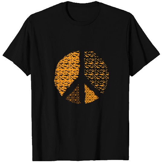 Orange and Black Halloween Bats and Spider Webs Peace Symbol T-Shirts