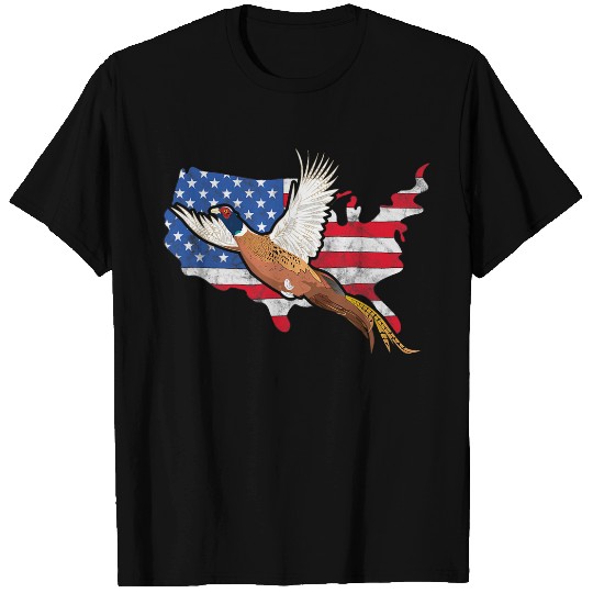 Pheasant Hunter American Flag Graphic Bird Hunting Vintage T-Shirts