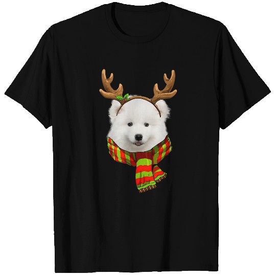 Dog Samoyed Funny Samoyed Christmas Reindeer Scarf Dog Xmas T-Shirts
