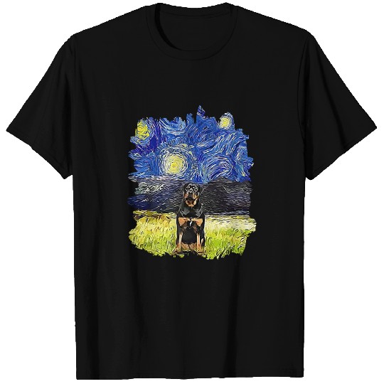 Dog Rottweiler Starry Night Impressionist Dog Art Rottweiler T-Shirts