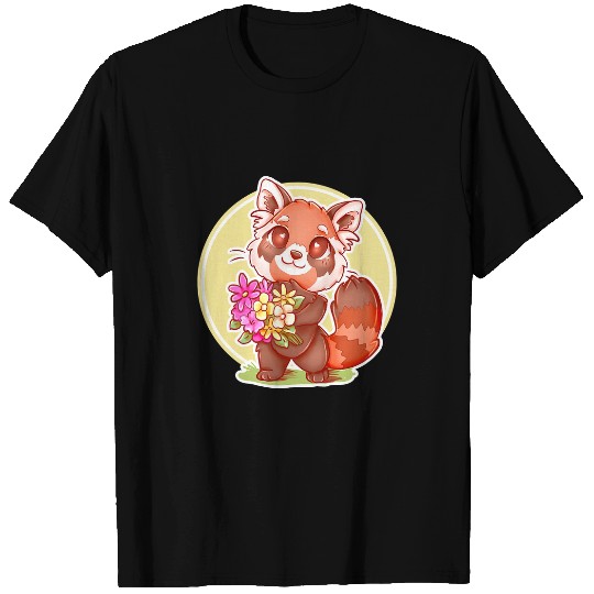 Funny Bear Kawaii Cute Red Panda Holding A Flower 512 Cute Bears T-Shirts