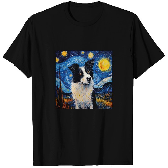 Border Collie Starry Night For Dog Mom Dog Dad T-Shirts
