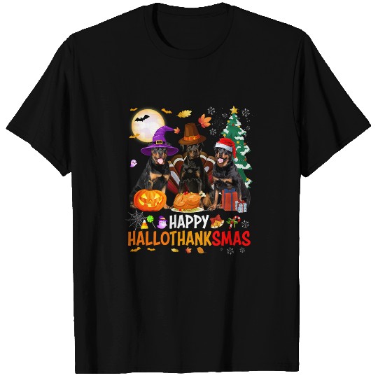 Dog Rottweiler Happy Hallothanksmas Rottweiler Dog Halloween Christmas T-Shirts