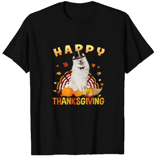 Dog Samoyed Happy Thanksgiving Cute Samoyed Turkey Pilgrim Hat Funny T-Shirts