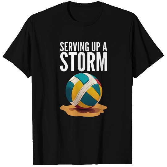 Serving Up A Storm Funny Beach Volleyball T-Shirts