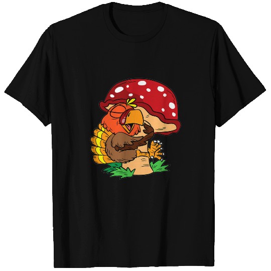 Turkey Hugging Mushroom Thanksgiving Day Bird Fall Autumn T-Shirts
