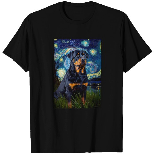 Dog Rottweiler Starry Night Famous Painting Style Rottweiler T-Shirts