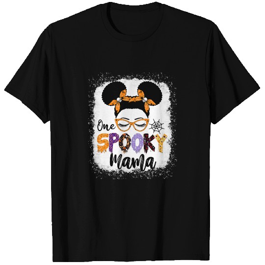 Womens One spooky mama messy bun Halloween skull spider Black girls T-Shirts