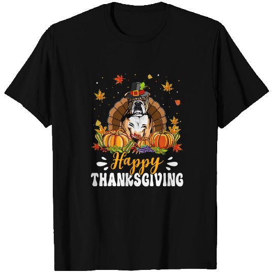 Happy Thanksgiving English Bulldog Dog Turkey Pumpkin 1 T-Shirts