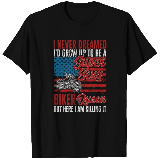 Discover Patriotic Motorcycle Women USA Flag Motorbike Biker 22 T-Shirts