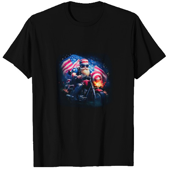 Discover Patriotic Motorcycle Rider T Gnome on a USA Flag Cruise T T-Shirts