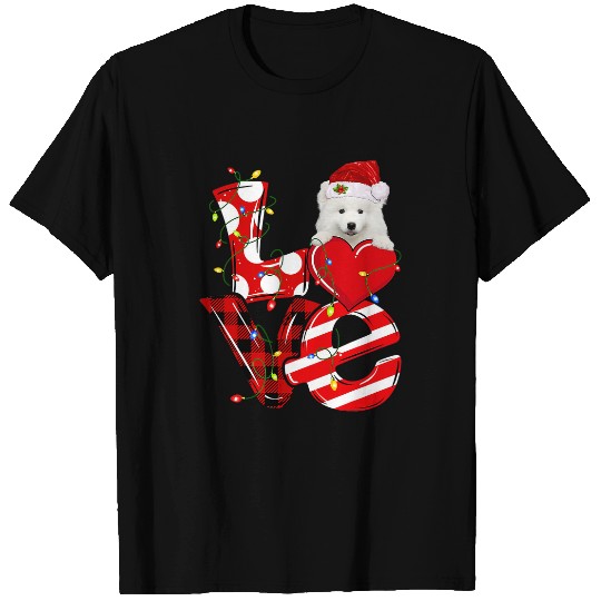 Dog Samoyed xmass Lighting Hat Santa Love Christmas T-Shirts