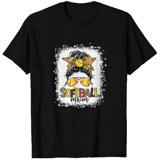 Softball Mom Happy Mothers Day Mom Life Messy Bun Bleached T-Shirts