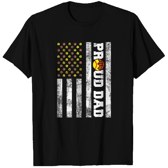 Mens Proud Dad American Flag Funny Softball Basketball Dad T-Shirts