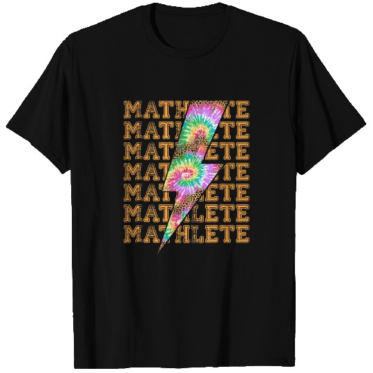 Mathlete Lightning Bolt Tie Dye Leopard Stacked Words Math T-Shirts