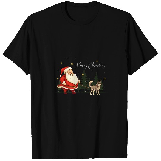 Funny Alaskan Klee Kai Dog Santa Claus Christmas Walk T-Shirts