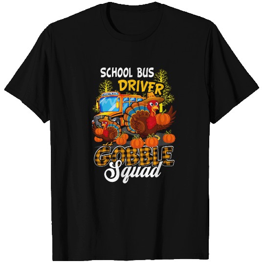 School Bus Driver Gobble Squad Thanksgiving Plaid Turkey T-Shirts