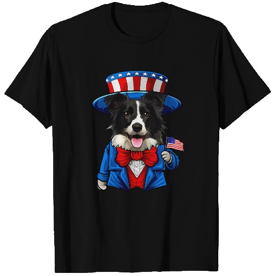 Funny Border Collie Dog 4th of July American Dog T-Shirts