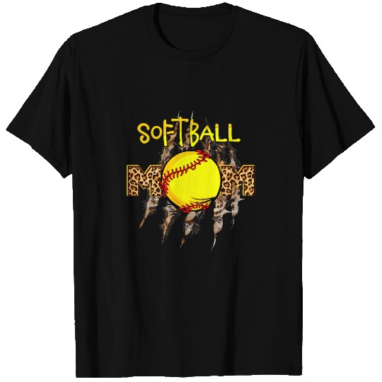 Softball Mom Leopard Print Baseball Mom Mothers Day T-Shirts