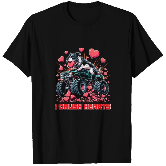 Monster Truck I Crush Hearts Staffordshire Bull Terrier Dog T-Shirts