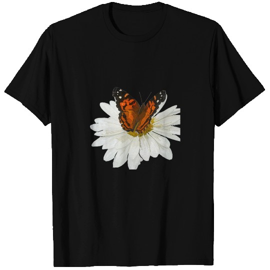 Orange Monarch Butterfly Wings White Flower Daisy Graphic T-Shirts