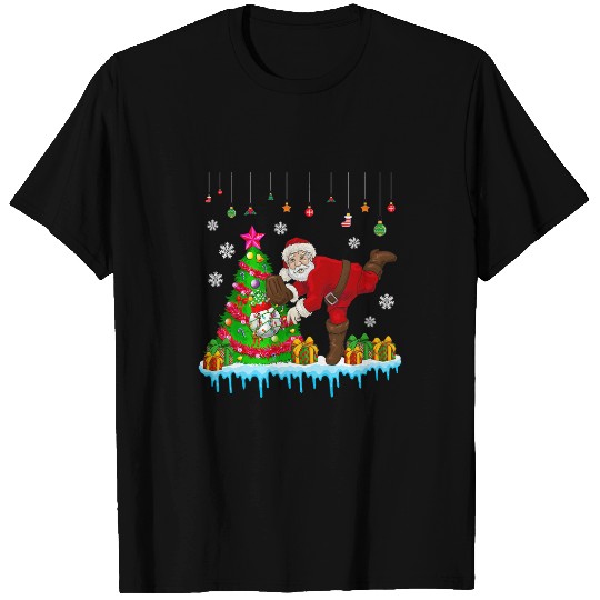 Santa Playing Baseball Christmas Tree Funny Player Coach T-Shirts