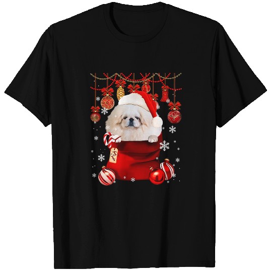 Pekingese Snow Ball Dog in Pocket Bag Winter Christmas T-Shirts