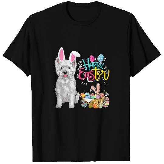 happy easter eggs bunny dog westie boys girls T-Shirts
